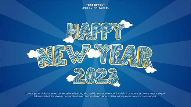 Felice anno nuovo 2023 effetto testo. testo completamente modificabile