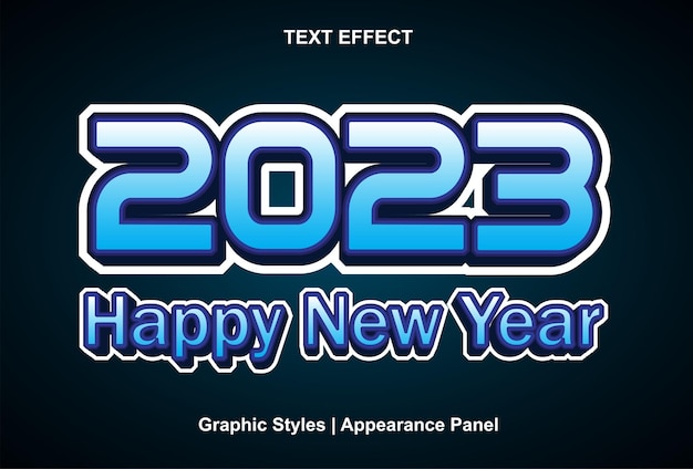 グラフィックスタイルと編集可能な新年あけましておめでとうございます2023テキスト効果