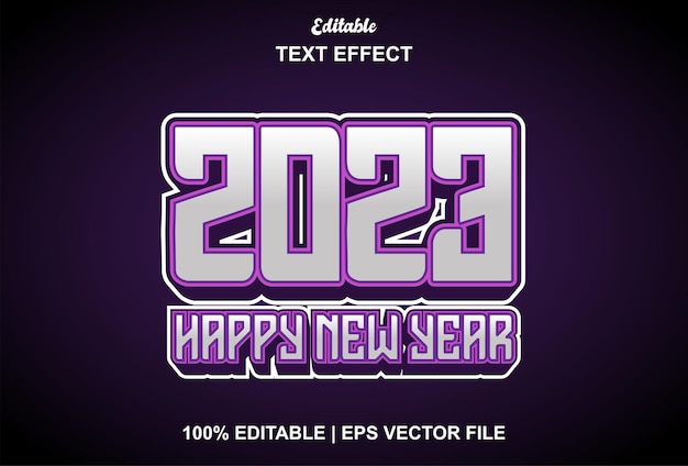 Happy new year 2023 text effect with purple color editable