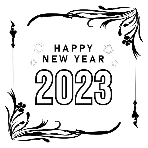 Happy new year 2023 text typography design and Christmas elegant decoration 2023