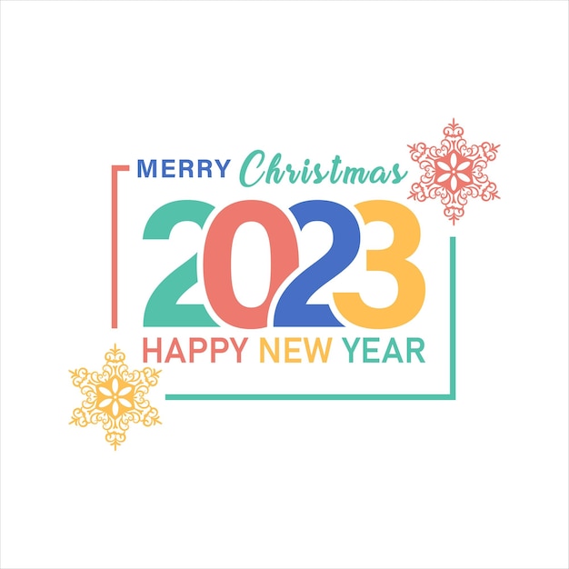 Happy new year 2023 text typography design and Christmas elegant decoration 2023