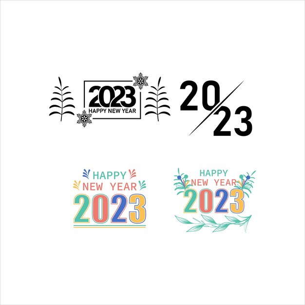 Happy new year 2023 text typography design and Christmas elegant decoration 2023