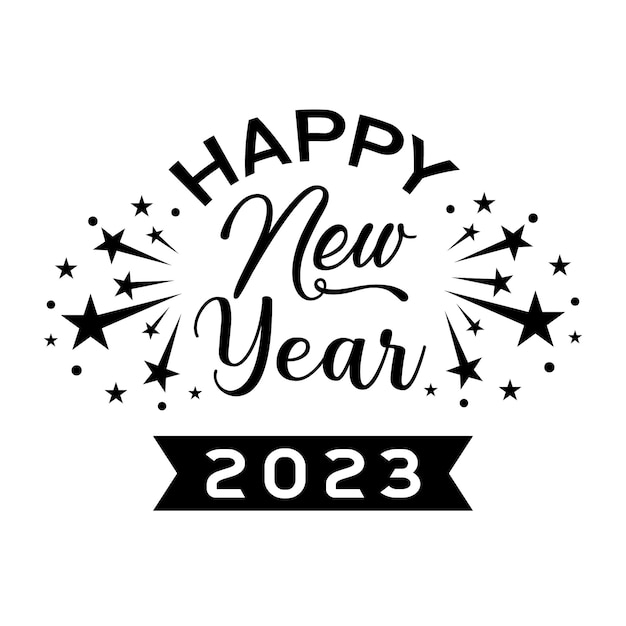 Happy new year 2023 text typography design and Christmas elegant decoration 2023