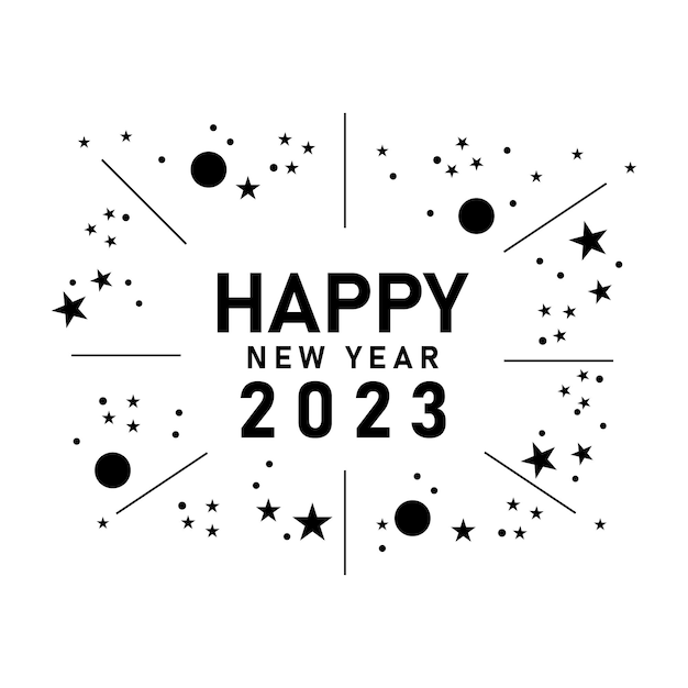 Happy new year 2023 text typography design and Christmas elegant decoration 2023