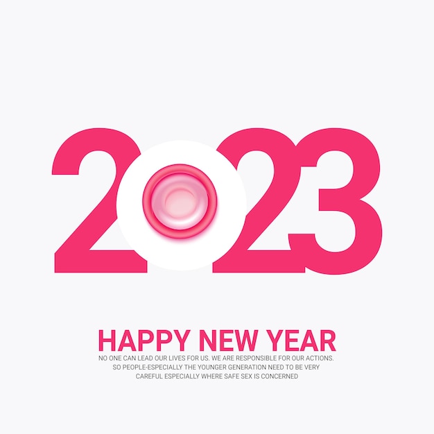 Happy new year 2023 text typography design with condom free vector