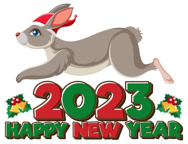 Happy new year 2023 text with cute rabbit