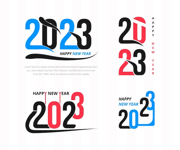 기하학적 텍스트가 있는 새해 복 많이 받으세요 2023 타이포그래피 티셔츠 디자인