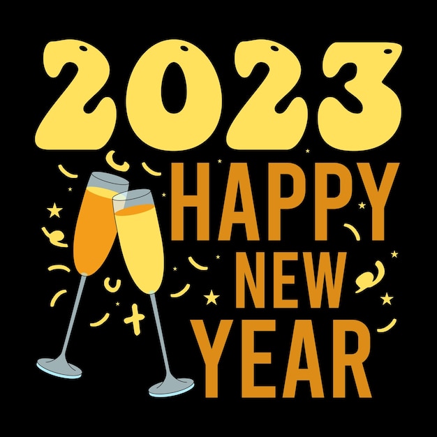 Happy New Year 2023 Typography T-shirts