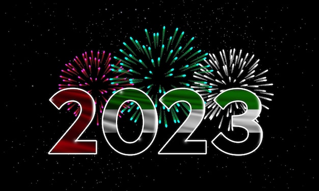 С новым годом 2023 оаэ 2023 новый год национальный флаг объединенных арабских эмиратов и фейерверк