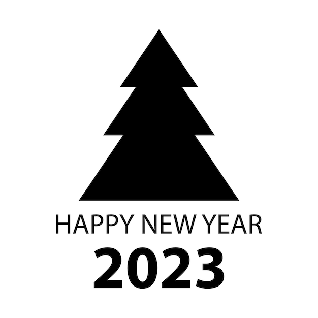 明けましておめでとうございます 2023、ベクトル。白い背景に分離された黒いアイコン新年あけましておめでとうございます 2023.