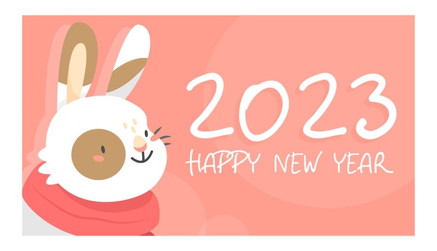 新年あけましておめでとうございます 2023 ベクトル イラスト漫画スタイルのスカーフとかわいいウサギ