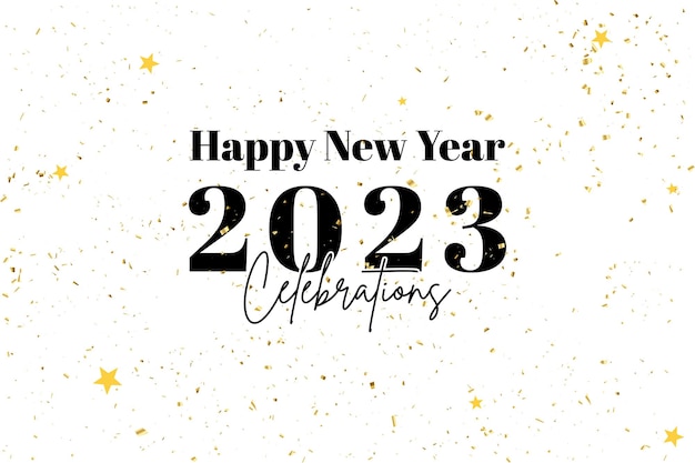 Happy New year 2023. Vector web banner, poster, greeting card gold logo 2023 on white background wit