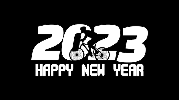 Vector happy new year 2023. white text isolated on black background.