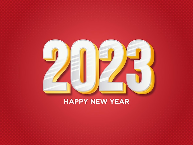 Happy new year 2023 white with red background vector illustration design