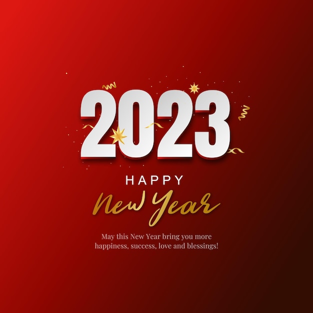 Happy New Year 2023 wishes on elegant red background