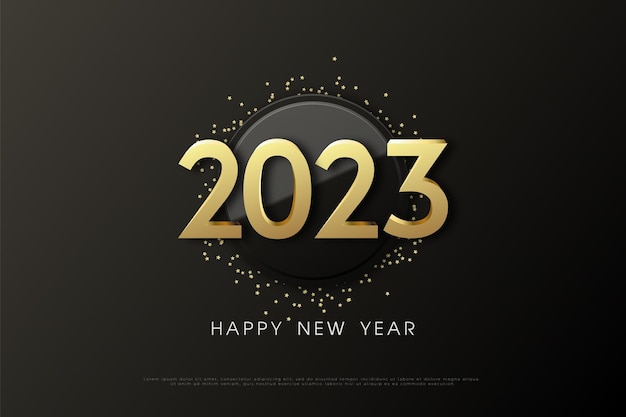 Happy new year 2023 with 3d black circle background.