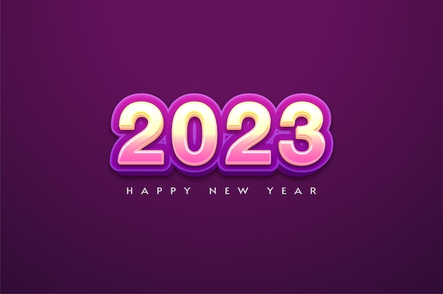 Happy new year 2023 with 3d numbers on purple background