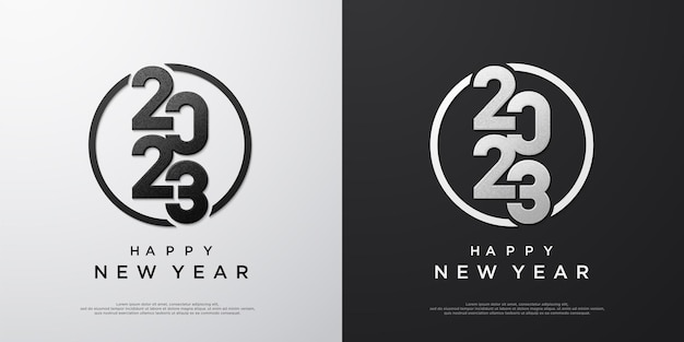 Happy new year 2023 with black and white numbers