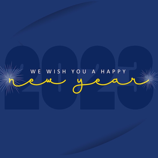Vector happy new year 2023 with blue background with fireworks