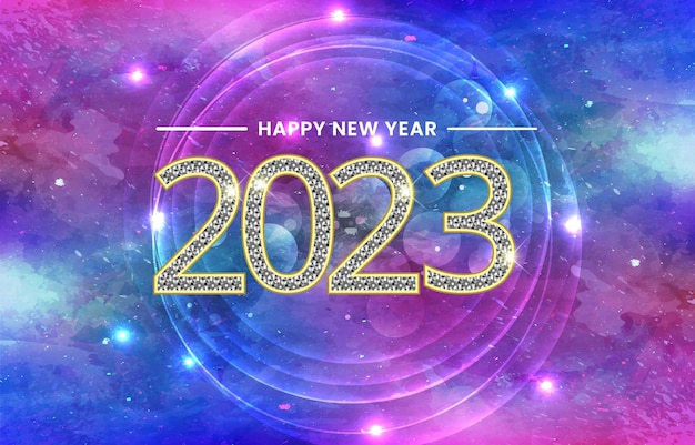 Happy new year 2023 with blue and purple sparkle luxury shiny background design