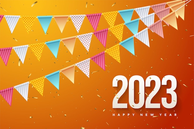 お祝いのカーテンの装飾で2023年明けましておめでとうございます。