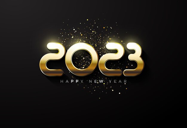 2023 年の明けましておめでとうございます。古典的な金色の 3 d 番号。