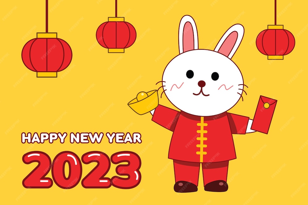 Premium Vector | Happy new year 2023 with cute rabbit cartoon character