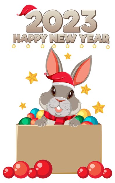 Vector happy new year 2023 with cute rabbit