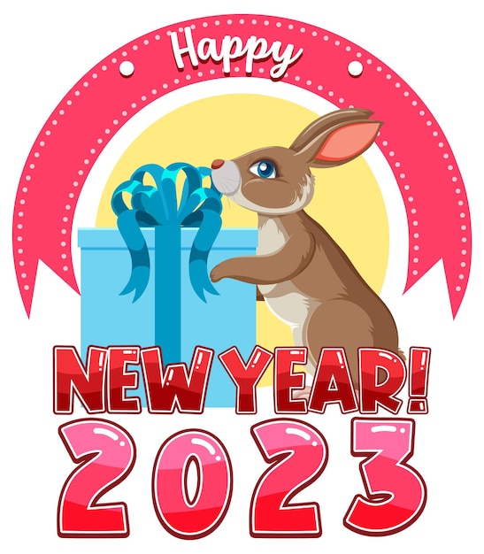 Vector happy new year 2023 with cute rabbit