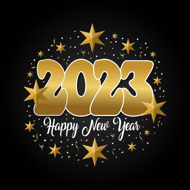 Happy new year 2023 with festive. Lettering Composition With Stars And Sparkles. Vector Illustration