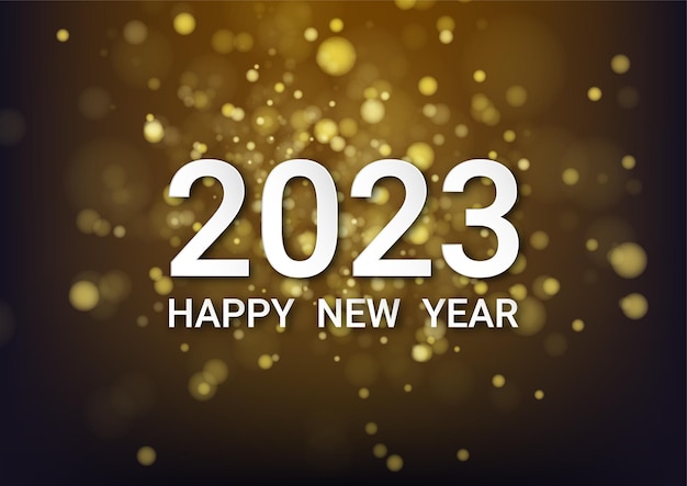 Felice anno nuovo 2023 con illustrazione vettoriale bokeh oro