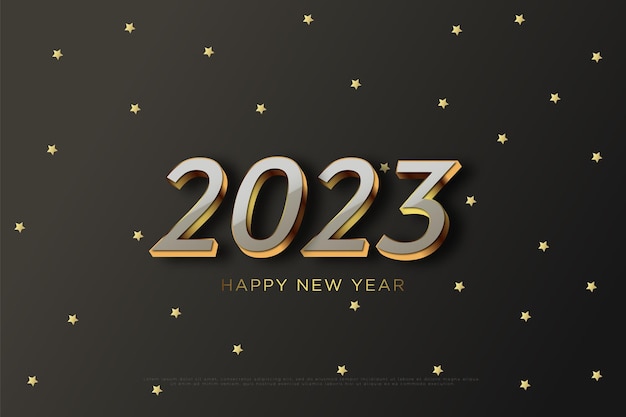 happy new year 2023 with golden star background.