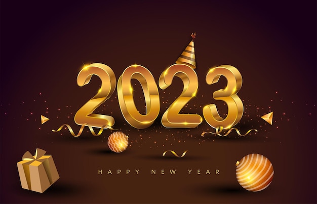 Happy New Year 2023 with isolated on elegant background text design gold colored vector elements for calendar and greeting card