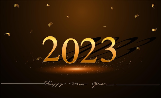 カレンダーとグリーティング カードのエレガントな背景テキスト デザイン ゴールド色のベクトル要素に分離された幸せな新年 2023