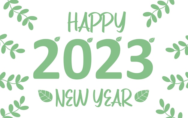 Felice anno nuovo 2023 con banner di sfondo foglie verdi naturali. biglietto di auguri e inviti.