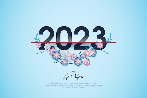 新年あけましておめでとうございます 2023 数字と平らな花