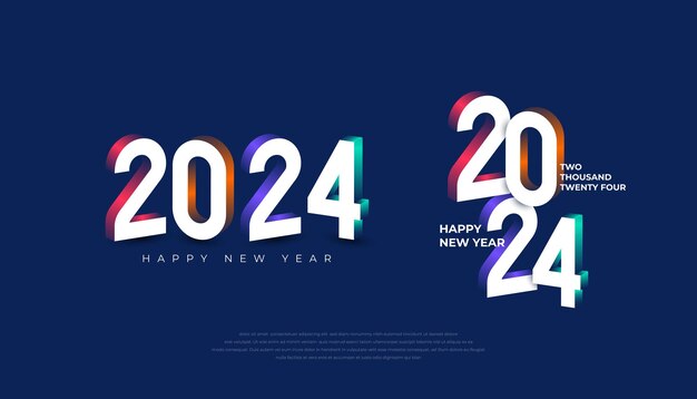 Felice anno nuovo 2024 concetto di celebrazione del nuovo anno 2024 per banner di biglietti di auguri e modello di post