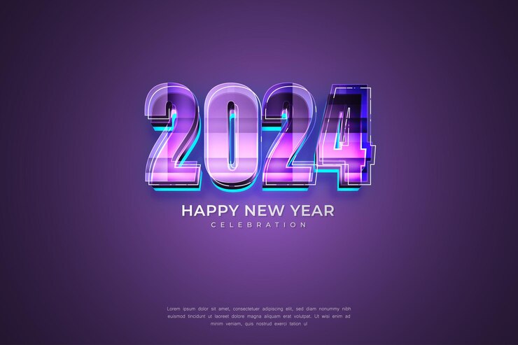 Vector happy new year 2024 3d cinematic glow text for banner or poster