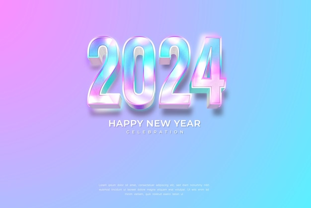 Happy new year 2024 3d cinematic rainbow glow text for banner or poster