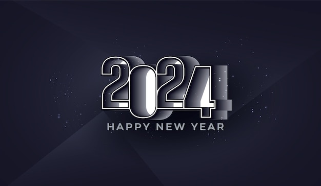 Happy New Year 2024 3d paper art lettering with geometric shapes black abstract vector background