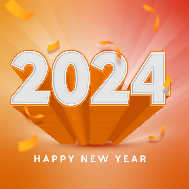 Felice anno nuovo 2024 tipografia 3d