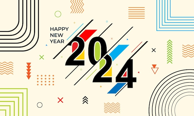 Happy new year 2024 abstract geometric design