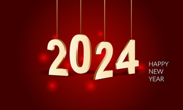 Happy new year 2024 abstract greeting banner design golden 3d typography design