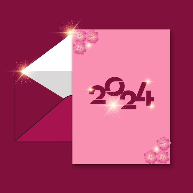 happy new year 2024 banner design with flower template