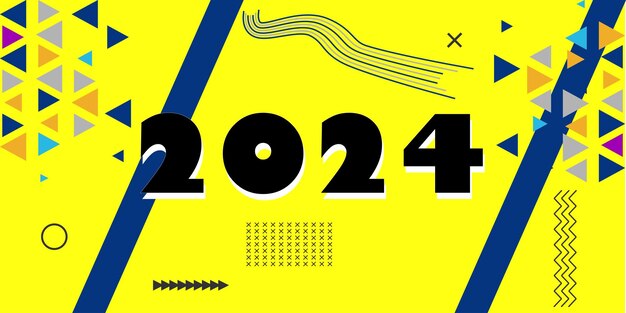 Vector happy new year 2024 banner new year 2024 design with geometric abstract with yellow background