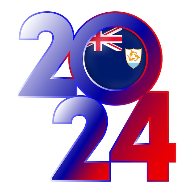 Happy New Year 2024 banner with Anguilla flag inside Vector illustration