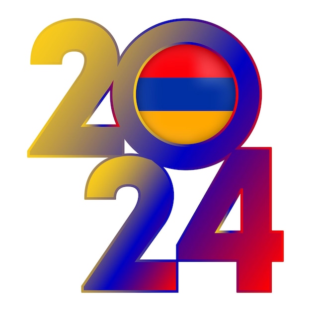 Happy New Year 2024 banner with Armenia flag inside Vector illustration