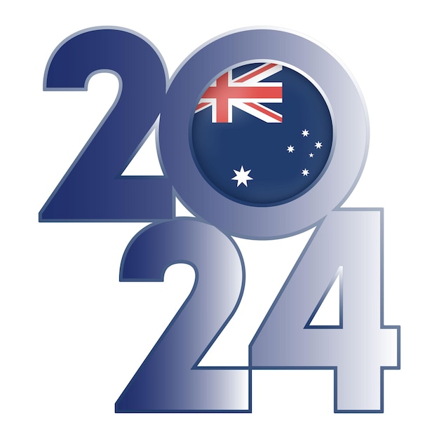 Happy New Year 2024 banner with Australia flag inside Vector illustration