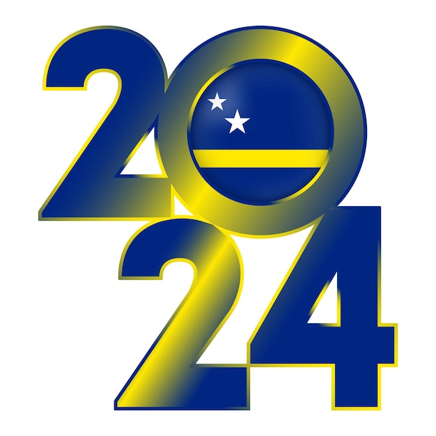Баннер с Новым 2024 годом с флагом Кюрасао внутри векторной иллюстрации
