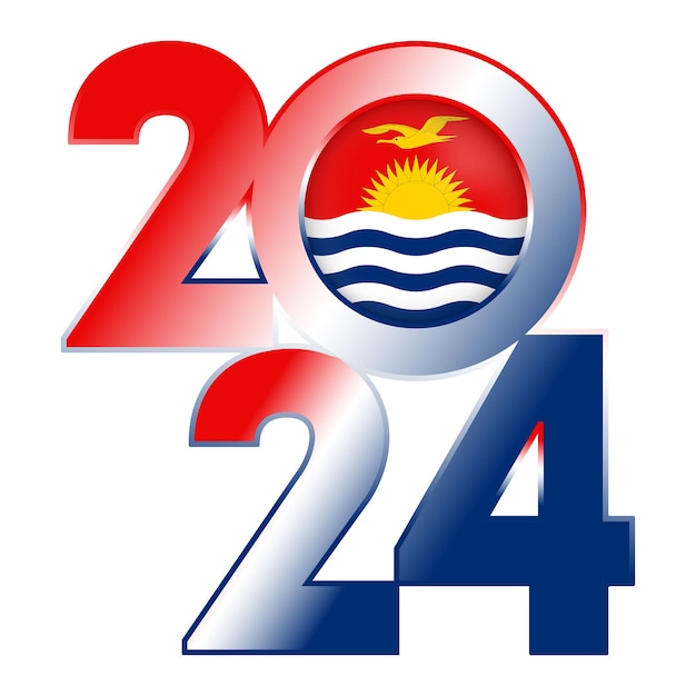 Happy New Year 2024 banner with Kiribati flag inside Vector illustration